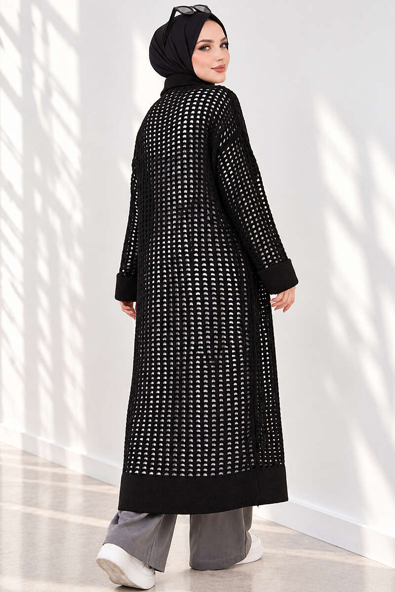 Textured Button-Detail Knit Cardigan Black – Image 4