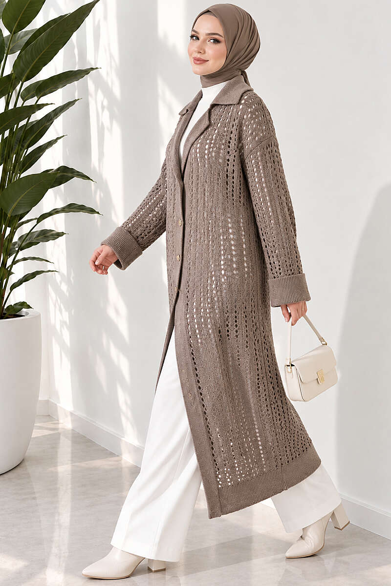 Textured Button-Detail Knit Cardigan Mink - Afbeelding 2