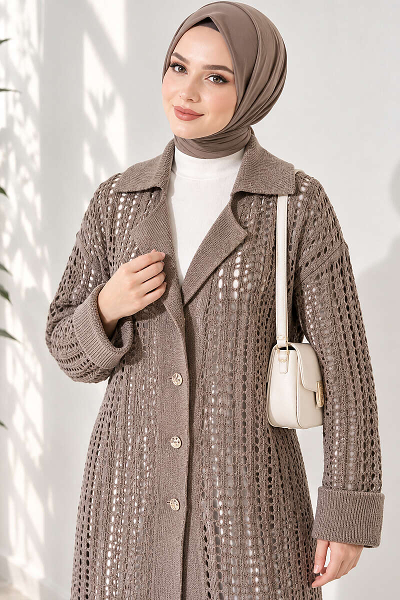 Textured Button-Detail Knit Cardigan Mink - Afbeelding 3