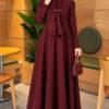 Embellished Cape Collar Flared Dress Burgundy - الصورة 3