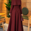Embellished Cape Collar Flared Dress Burgundy - الصورة 4