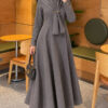 Embellished Cape Collar Flared Dress Smoke - Afbeelding 3