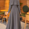 Embellished Cape Collar Flared Dress Smoke - Afbeelding 4
