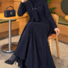 Embellished Cape Collar Flared Dress Navy Blue