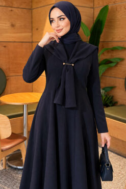 Alternative view of Embellished Cape Collar Flared Dress Navy Blue