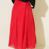 ⁦Back Waistband Elastic Flared Skirt Red⁩ - الصورة ⁦3⁩