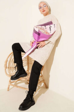 Alternative view of Asymmetrical Embossed Striped Knit Tunic Beige