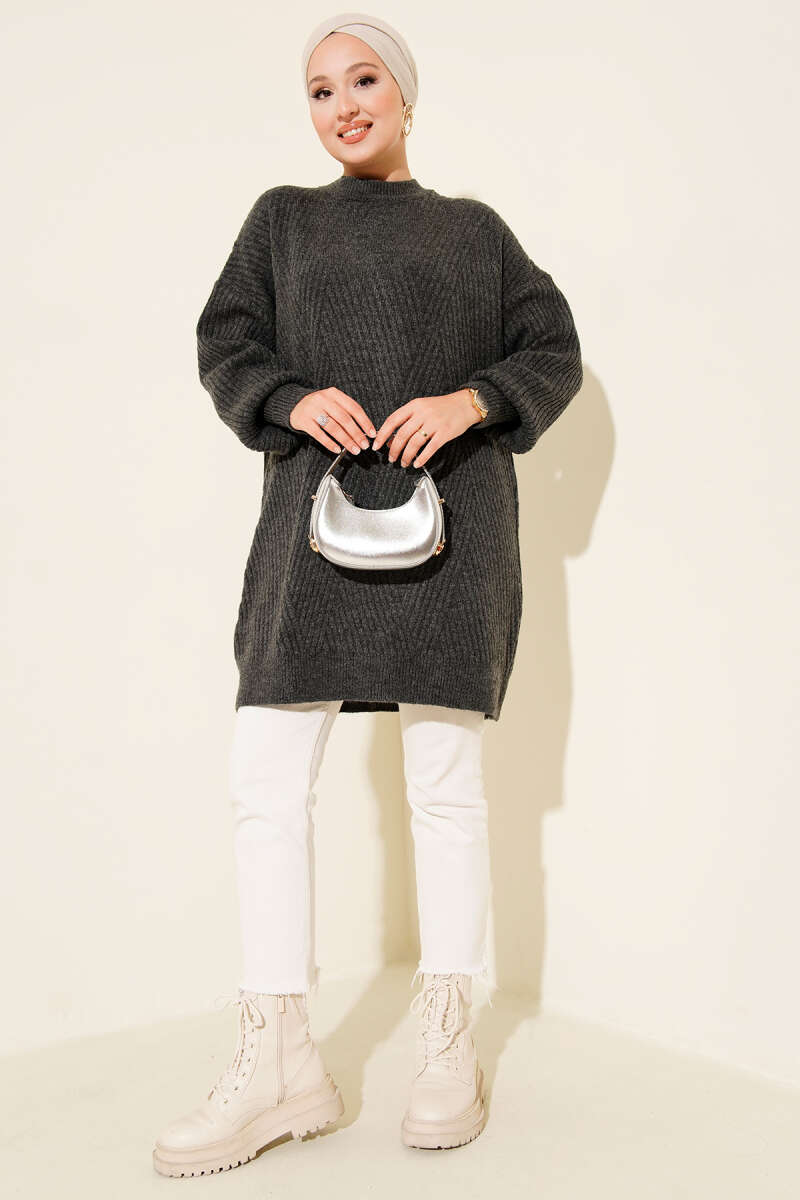 Asymmetrical Embossed Striped Knit Tunic Smoke – Image 2