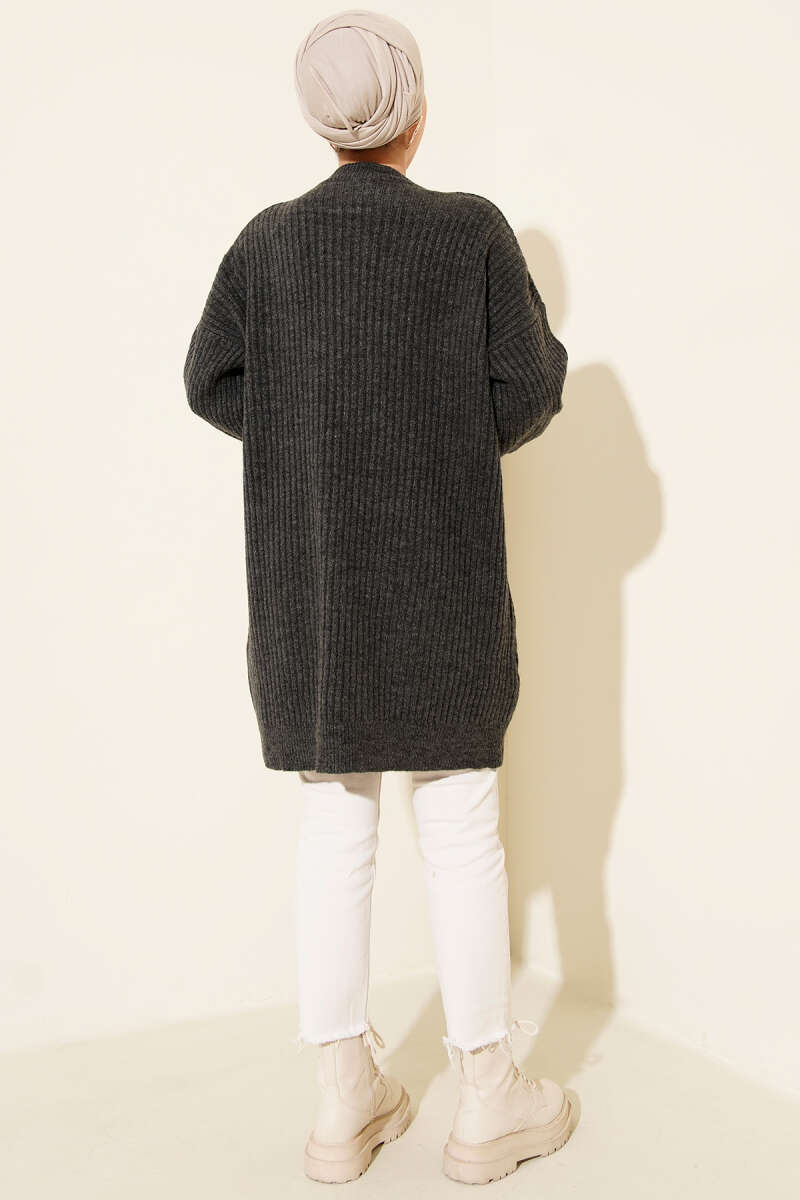 Asymmetrical Embossed Striped Knit Tunic Smoke – Image 3