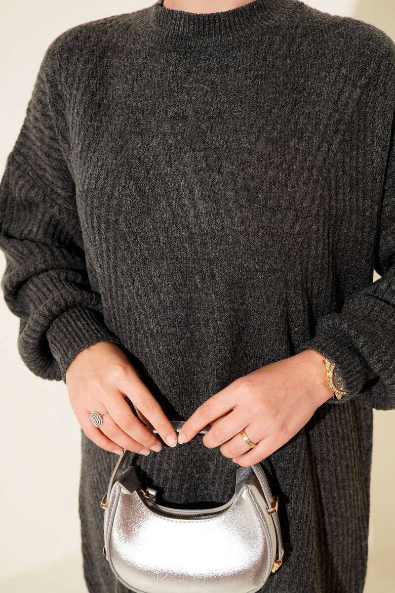 Asymmetrical Embossed Striped Knit Tunic Smoke – Image 4