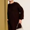 Asymmetrical Embossed Striped Knit Tunic Brown
