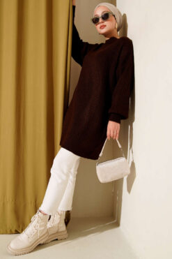 Alternative view of Asymmetrical Embossed Striped Knit Tunic Brown