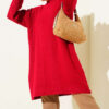Asymmetrical Embossed Striped Knit Tunic Red