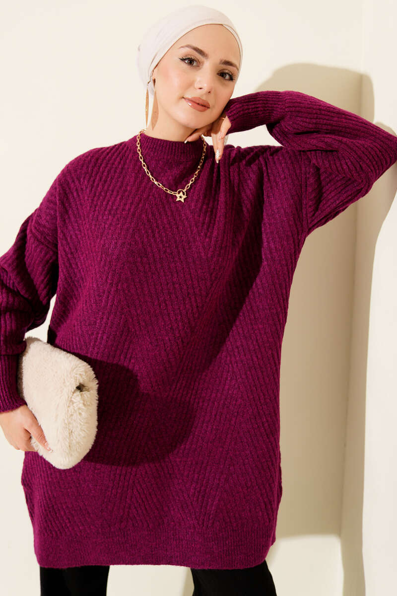 Asymmetrical Embossed Striped Knit Tunic Violet