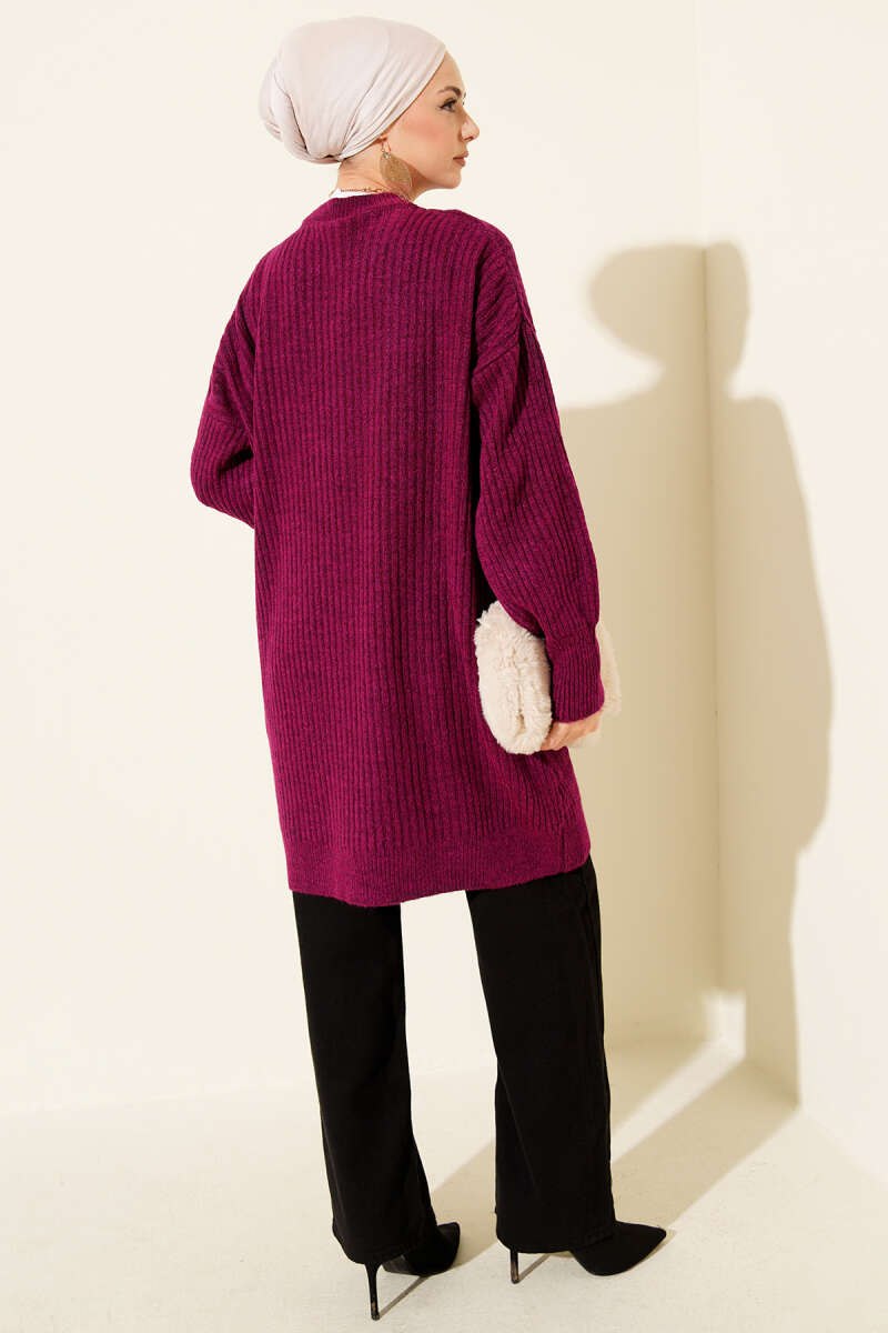 Asymmetrical Embossed Striped Knit Tunic Violet - الصورة 3