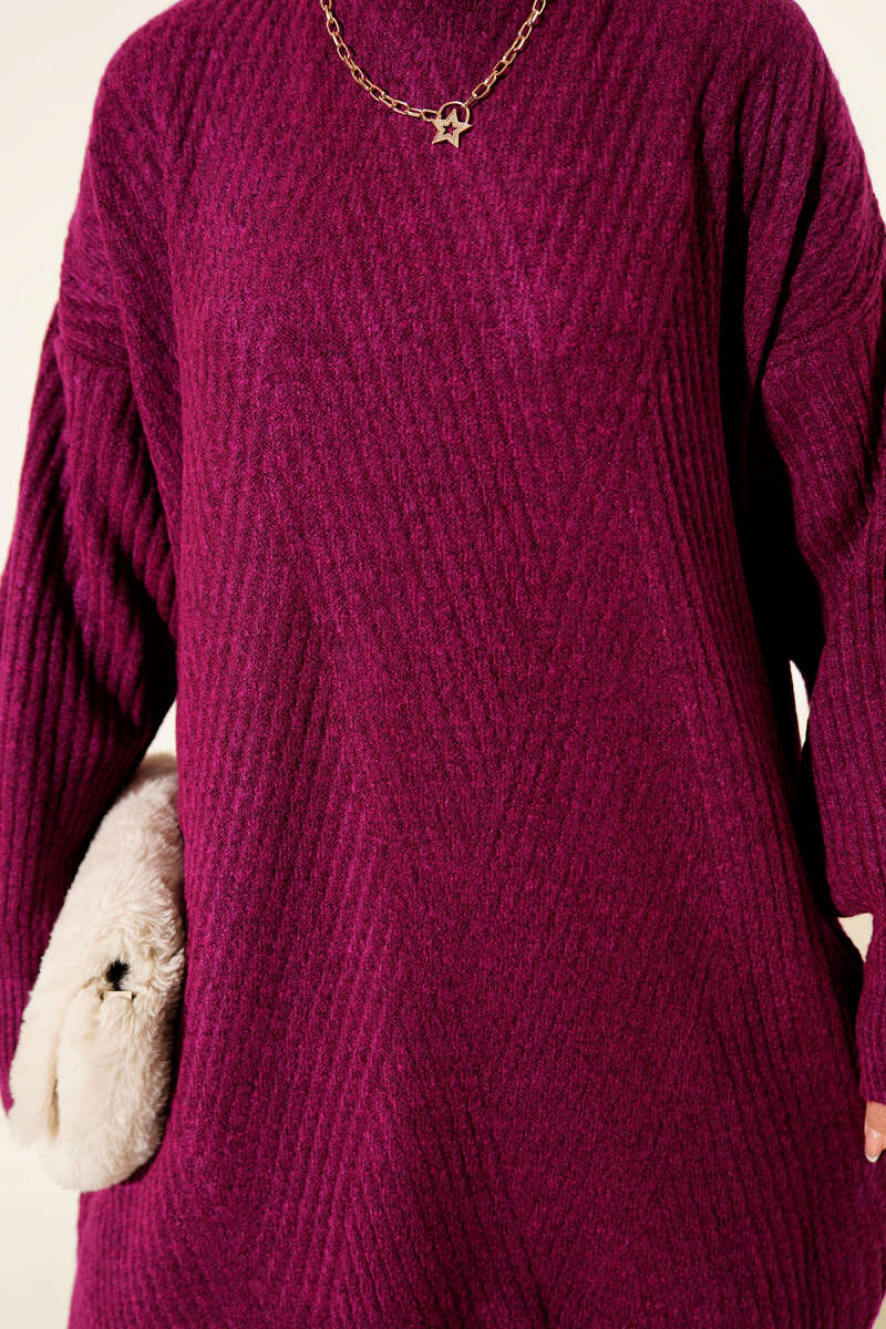 Asymmetrical Embossed Striped Knit Tunic Violet - الصورة 4