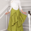 Asymmetrical Tiered Ruffled Hem Edge Skirt Green