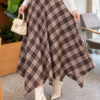 Asymmetrical Checkered Hem Edge Skirt Beige