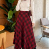 Asymmetrical Checkered Hem Edge Skirt Burgundy - الصورة 2