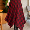 Asymmetrical Checkered Hem Edge Skirt Burgundy - الصورة 3