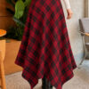 Asymmetrical Checkered Hem Edge Skirt Burgundy - الصورة 4