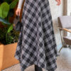Asymmetrical Checkered Hem Edge Skirt Smoke
