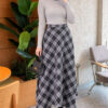 ⁦Asymmetrical Checkered Hem Edge Skirt Smoke⁩ - الصورة ⁦2⁩