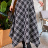 ⁦Asymmetrical Checkered Hem Edge Skirt Smoke⁩ - الصورة ⁦3⁩