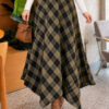 Asymmetrical Checkered Hem Edge Skirt Khaki