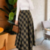 Asymmetrical Checkered Hem Edge Skirt Khaki - Afbeelding 2