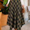 Asymmetrical Checkered Hem Edge Skirt Khaki - Afbeelding 4