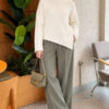 Asymmetrical Hem French Terry Knit Sweater Beige - immagine 2