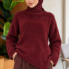 Asymmetrical Hem French Terry Knit Sweater Burgundy