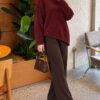 Asymmetrical Hem French Terry Knit Sweater Burgundy - الصورة 2