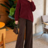 Asymmetrical Hem French Terry Knit Sweater Burgundy - الصورة 3