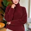 Asymmetrical Hem French Terry Knit Sweater Burgundy