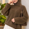 Asymmetrical Hem French Terry Knit Sweater Khaki
