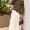 Asymmetrical Hem French Terry Knit Sweater Khaki - الصورة 2