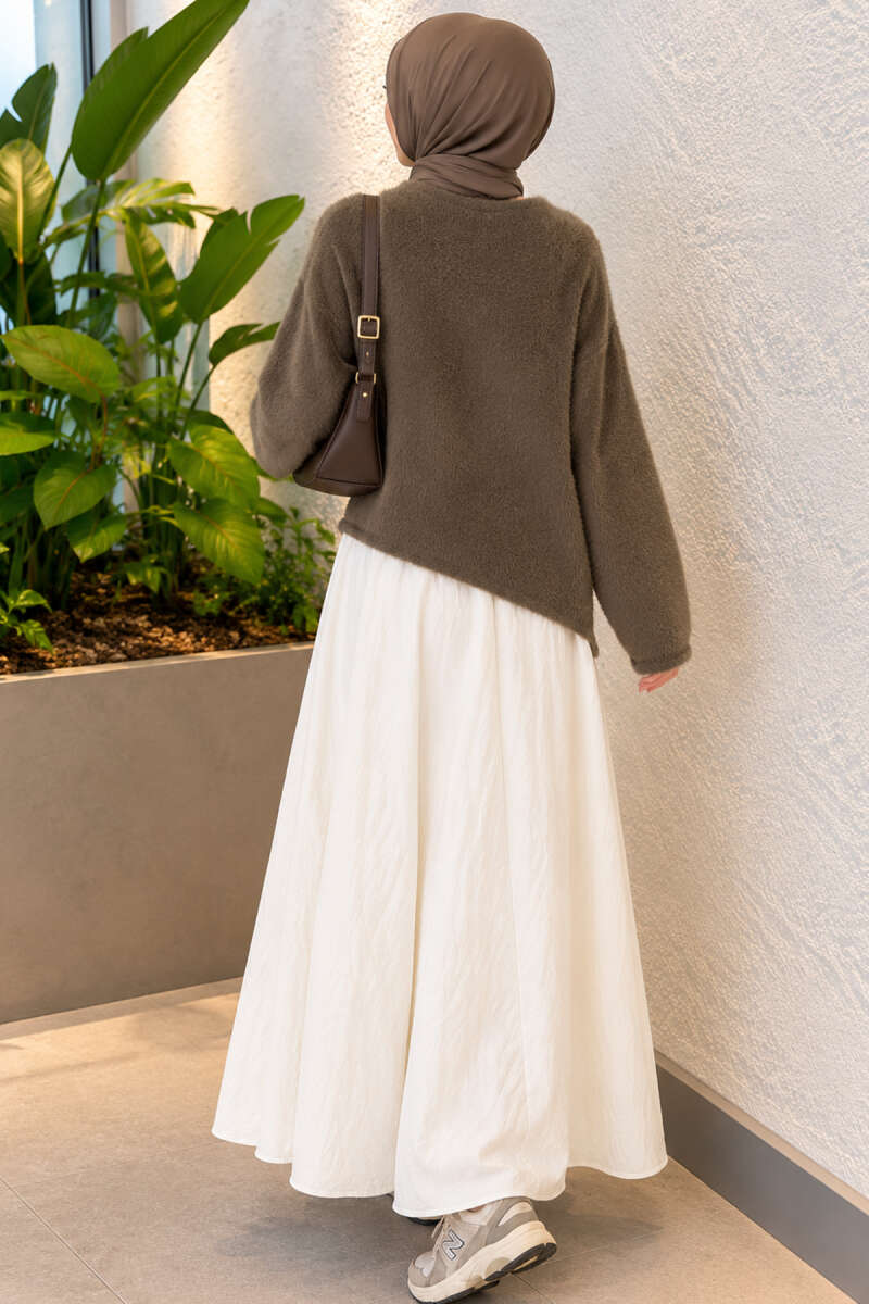 Asymmetrical Hem French Terry Knit Sweater Khaki - الصورة 3