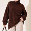 Asymmetrical Hem French Terry Knit Sweater Brown