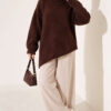 Asymmetrical Hem French Terry Knit Sweater Brown - Afbeelding 2