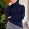 Asymmetrical Hem French Terry Knit Sweater Navy Blue