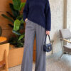 Asymmetrical Hem French Terry Knit Sweater Navy Blue - الصورة 2