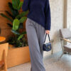 Asymmetrical Hem French Terry Knit Sweater Navy Blue - الصورة 3