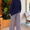Asymmetrical Hem French Terry Knit Sweater Navy Blue - الصورة 4