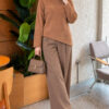 Asymmetrical Hem French Terry Knit Sweater Latte – Image 2