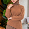 Asymmetrical Hem French Terry Knit Sweater Latte – Image 3