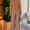 Asymmetrical Hem French Terry Knit Sweater Latte – Image 4