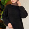 Asymmetrical Hem French Terry Knit Sweater Black