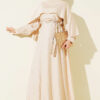 Asymmetrical Shoulder Panel Dress Beige
